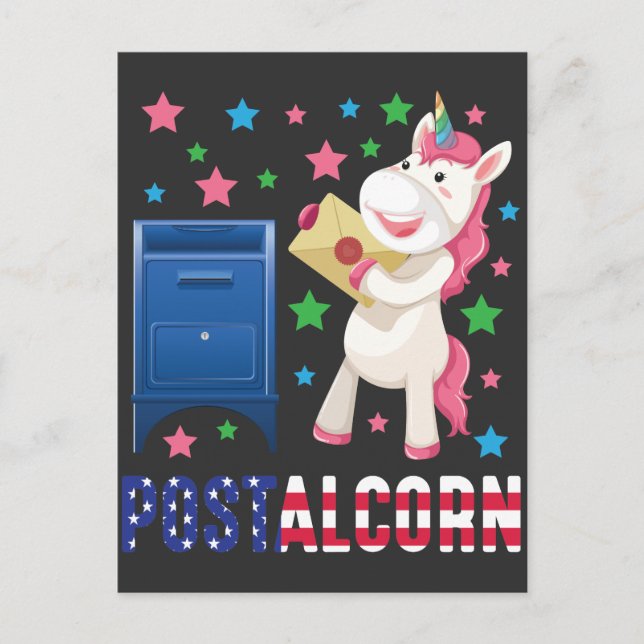 US Postarbeiter Adorable Post Unicorn 4. Juli Postkarte (Vorderseite)