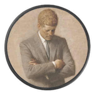 US-Präsident John Kennedy Porträt gemalt Eishockey Puck