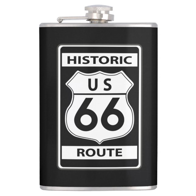 US Route 66 Historische Schwarze klassische Flasch Flachmann (Vorderseite)