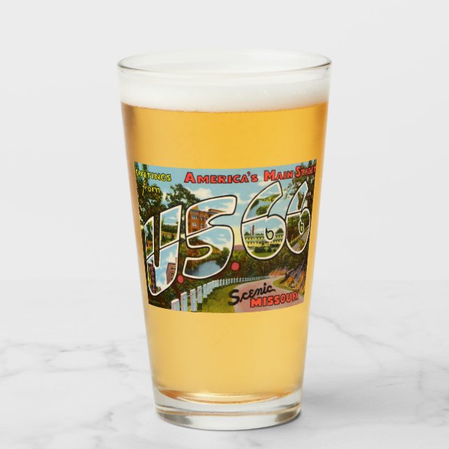 US Route 66 Pint Trinkglas Glas (Vorne (Gefüllt))