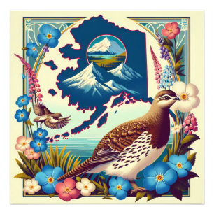 US-Staat von Alaskas Staat Bird und Blume Design Fotodruck