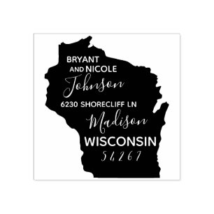 US-Staat Wisconsin Karte Rücksendeadresse Holzkuns Gummistempel