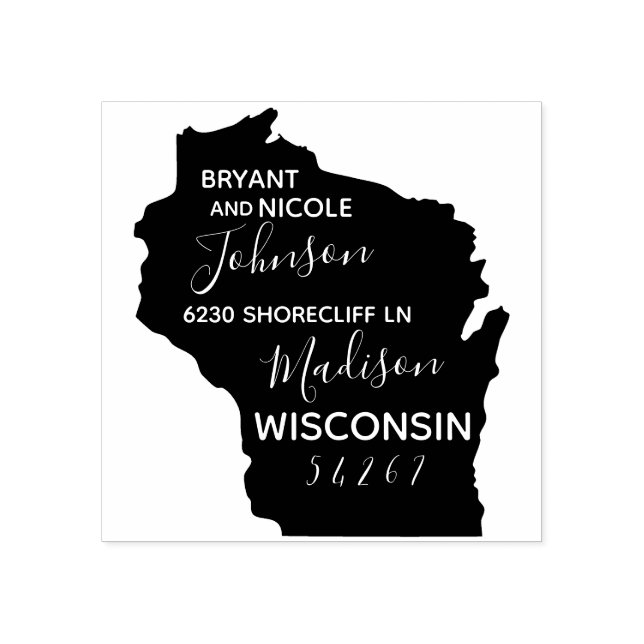 US-Staat Wisconsin Karte Rücksendeadresse Holzkuns Gummistempel (Prägung)