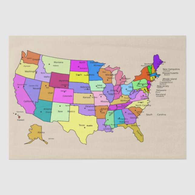 US-Staaten kartieren Gewebepapier Seidenpapier (Vorderseite)