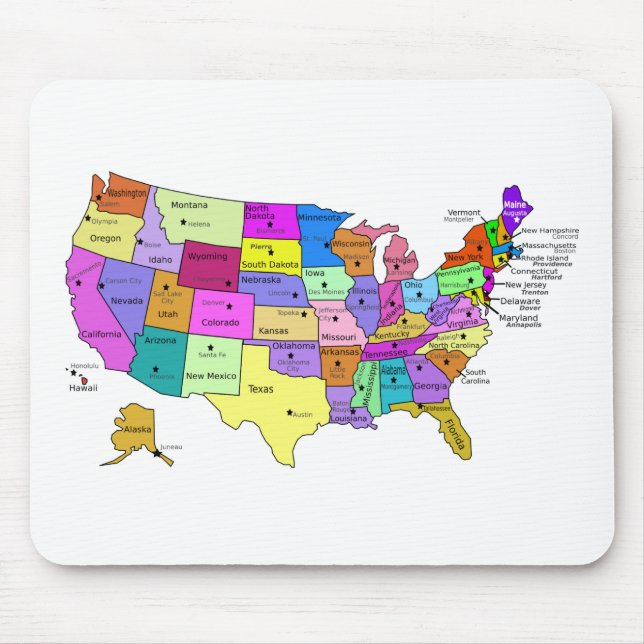 US-Staaten mit Hauptstädte gekennzeichnet Mousepad (Vorne)