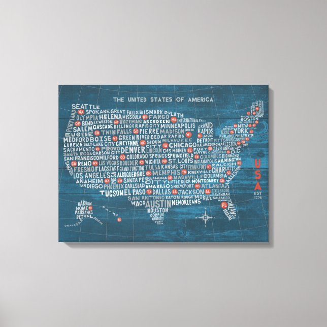 US-Stadtplan für Wood Blue Leinwanddruck (Vorderseite)