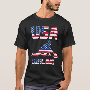 US Team Curling Player Us Flag Winter Sport Lover T-Shirt