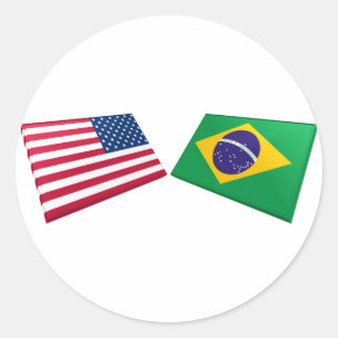 US- u. Brasilien-Flaggen Runder Aufkleber