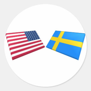 US- u. Schweden-Flaggen Runder Aufkleber