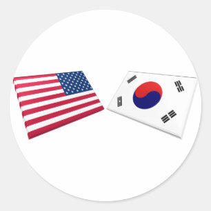 US- u. Südkorea-Flaggen Runder Aufkleber