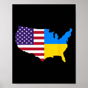 Us Ukraine Karte Amerika Ukrainische Flagge Ukrain Poster