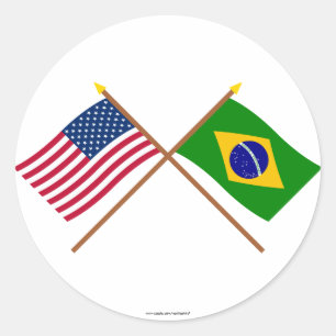 US und Brasilien gekreuzte Flaggen Runder Aufkleber