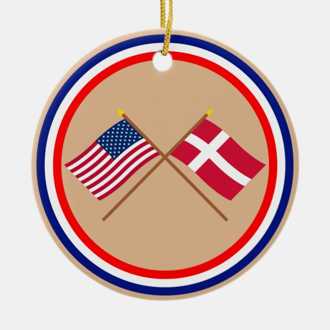US und Dänemark gekreuzte Flaggen Keramik Ornament (Vorne)
