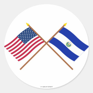US und El Salvador gekreuzte Flaggen Runder Aufkleber