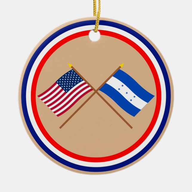 US und Honduras gekreuzte Flaggen Keramikornament (Vorne)
