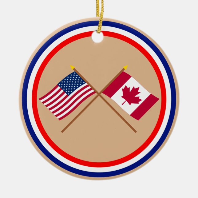 US und Kanada gekreuzte Flaggen Keramikornament (Vorne)