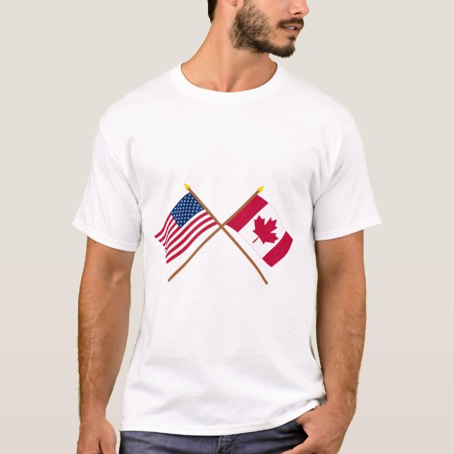 US und Kanada gekreuzte Flaggen T-Shirt (Vorderseite)