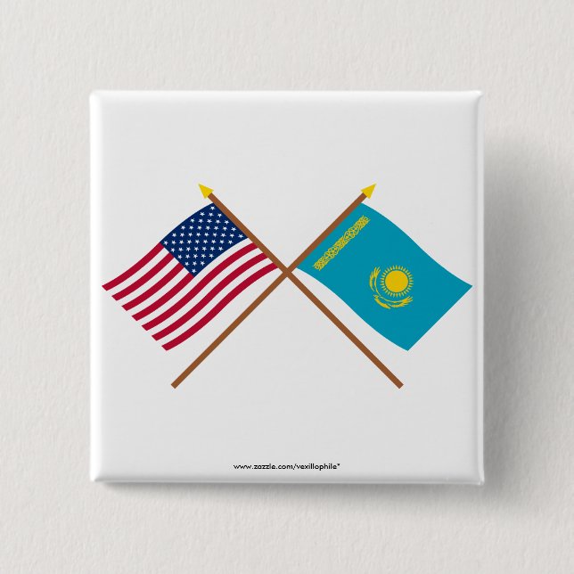US und Kasachstan gekreuzte Flaggen Button (Vorderseite)