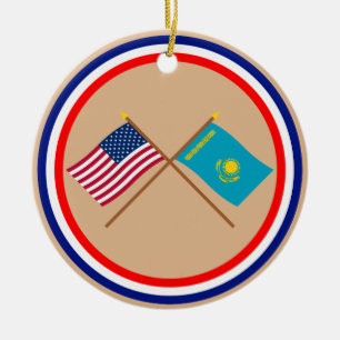 US und Kasachstan gekreuzte Flaggen Keramikornament