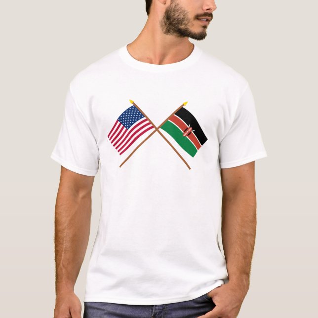 US und Kenia gekreuzte Flaggen T-Shirt (Vorderseite)