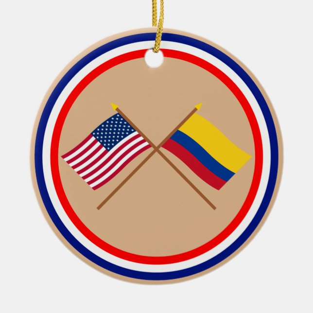 US und Kolumbien gekreuzte Flaggen Keramikornament (Vorne)