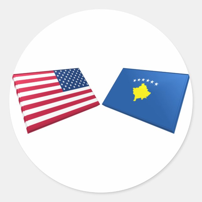 US- und Kosovo-Flaggen Runder Aufkleber (Vorderseite)
