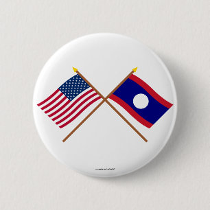 US und Laos gekreuzte Flaggen Button