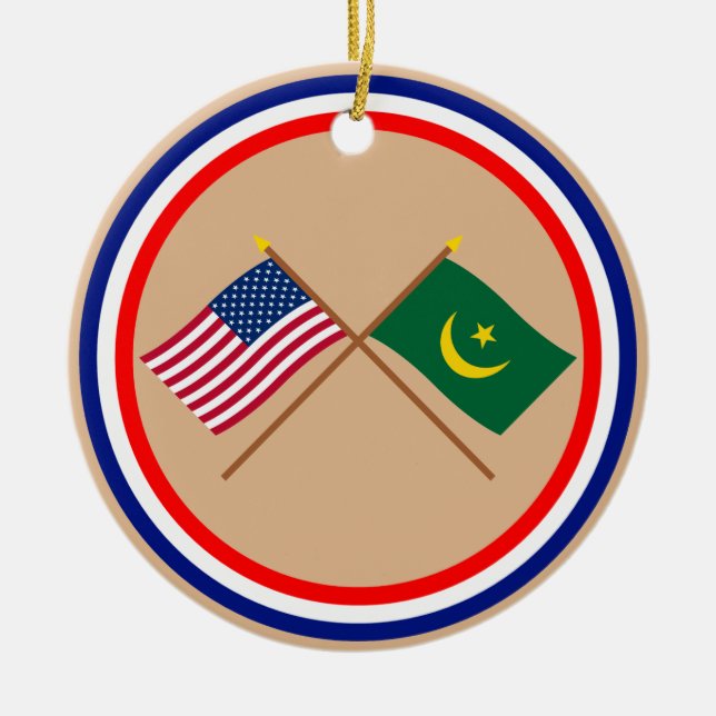 US und Mauretanien gekreuzte Flaggen Keramikornament (Vorne)