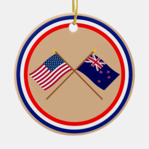 US und Neuseeland gekreuzte Flaggen Keramikornament