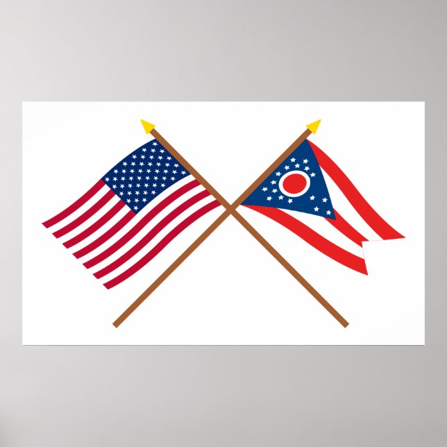 US und Ohio überquerten Flaggen Poster (Vorne)