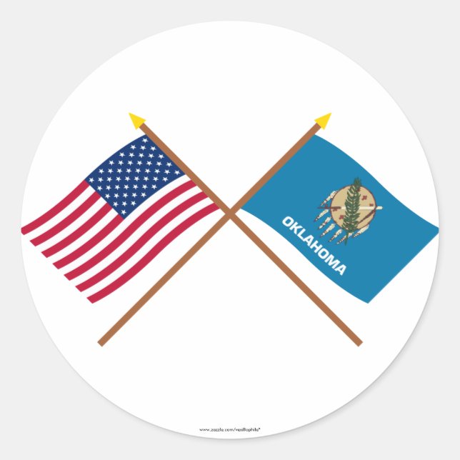 US- und Oklahoma-Grenzflaggen Runder Aufkleber (Vorderseite)