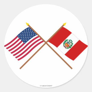 US und Peru gekreuzte Flaggen Runder Aufkleber