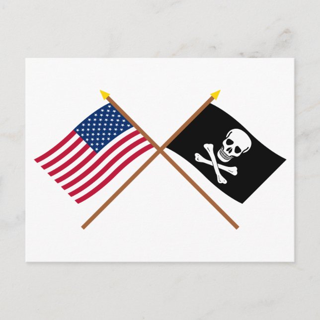 US- und Piratenflaggen Postkarte (Vorderseite)