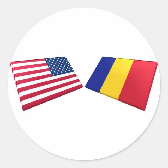 US- und rumänische Flaggen Runder Aufkleber (Vorderseite)