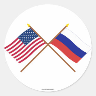 US und Russland gekreuzte Flaggen Runder Aufkleber