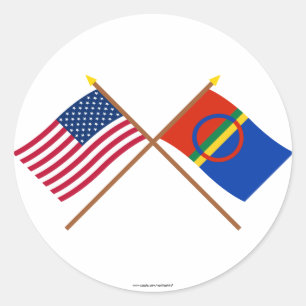 US und Sapmi gekreuzte Flaggen Runder Aufkleber
