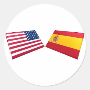 US- und Spanien-Flagge Runder Aufkleber