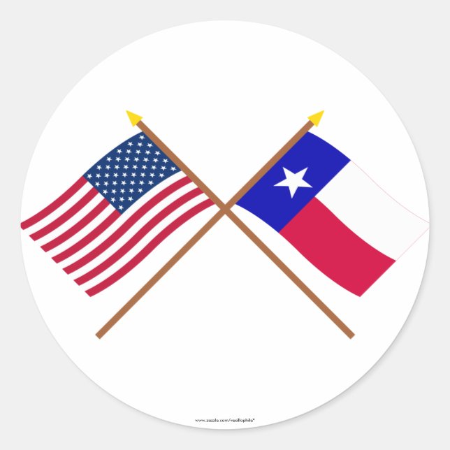 US- und Texas-Grenzflaggen Runder Aufkleber (Vorderseite)