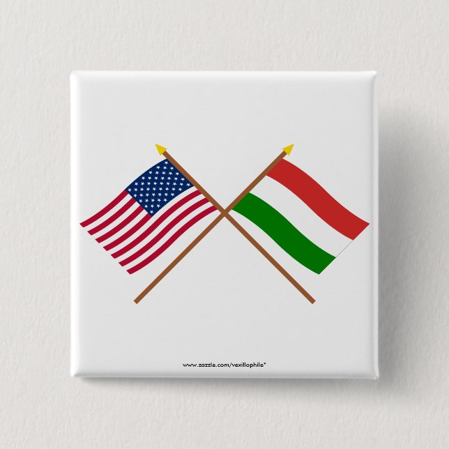 US und Ungarn gekreuzte Flaggen Button (Vorderseite)