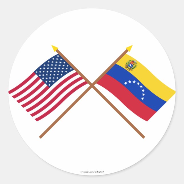 US und Venezuela gekreuzte Flaggen Runder Aufkleber (Vorderseite)