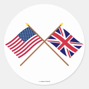 US und Vereinigtes Königreich gekreuzte Flaggen Runder Aufkleber