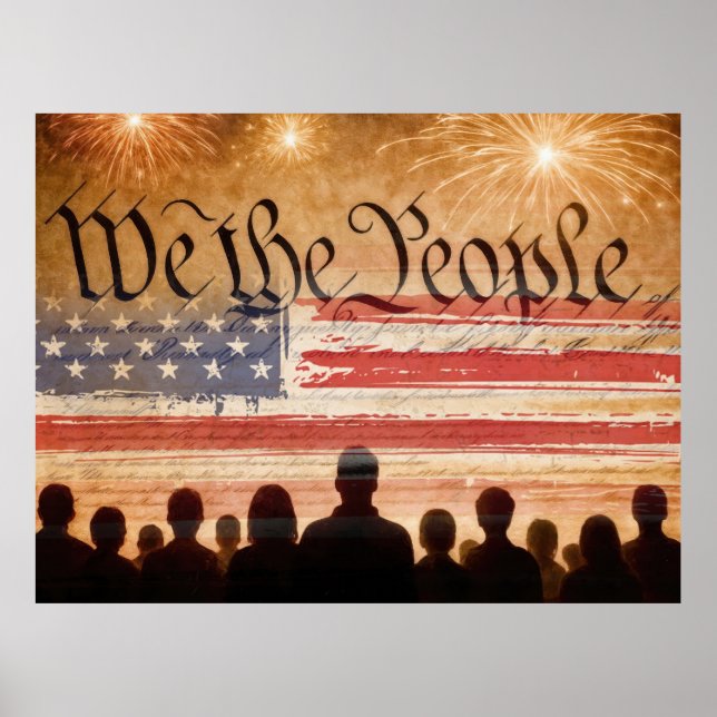 US-Verfassung mit Flag und Feuerwerk Poster (Vorne)