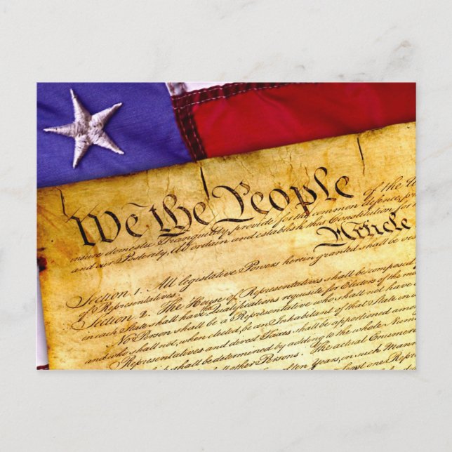 US-Verfassung und amerikanische Flagge Postkarte (Vorderseite)