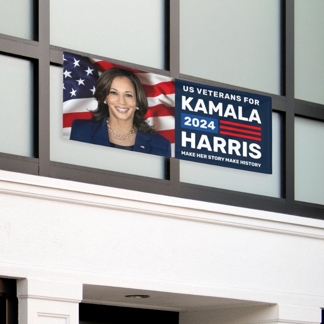 US-Veteranen für Kamala Harris Foto Banner 2024 (Äußeres Gebäude)
