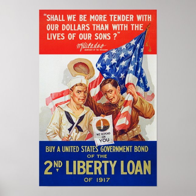 US War Bonds 2. Liberty Loan 1917 Ersten Weltkrieg Poster (Vorne)