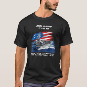 US Wasp CVS-18 Aircraft Carrier Veteran USA Flag T-Shirt