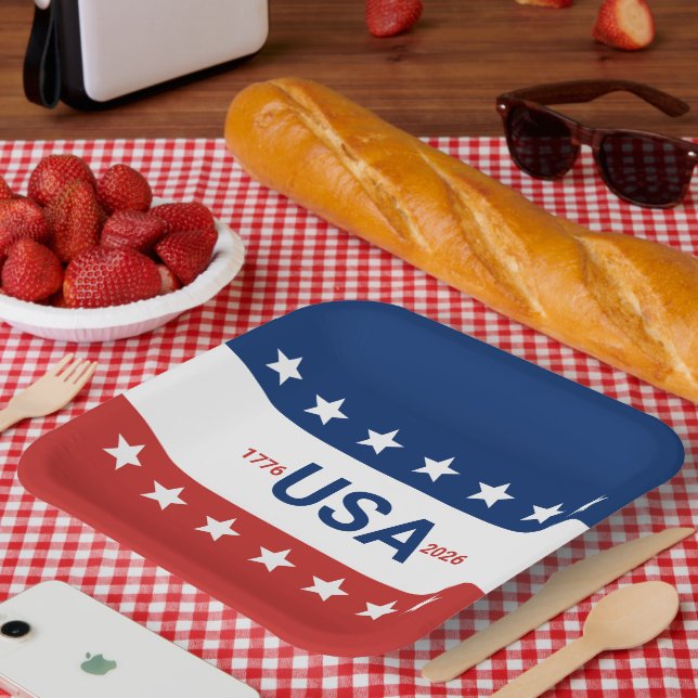USA 1776 2026 250th Anniversary Red White Blue Pappteller (Picknick)