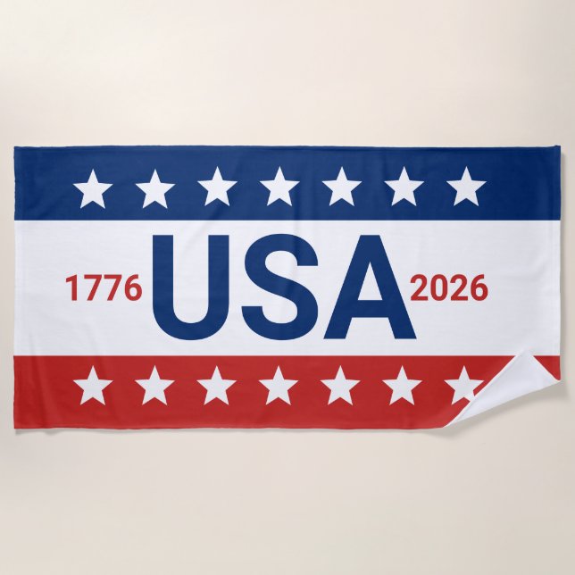 USA 1776 2026 250th Anniversary Red White Blue Strandtuch (Vorderseite)