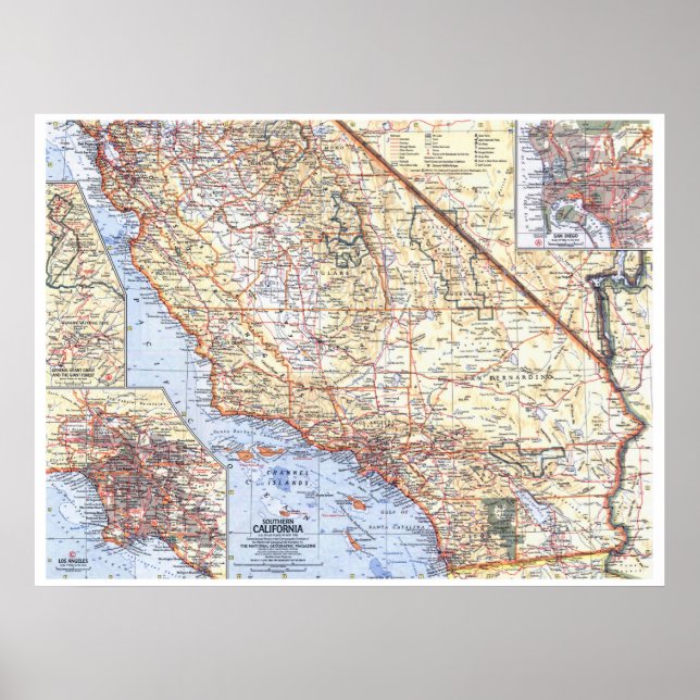 " USA: 1966 Südkalifornien detaillierte Karte ... Poster (Vorne)