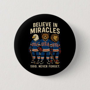 USA 1980 Eishockey Retro-Tiere Button
